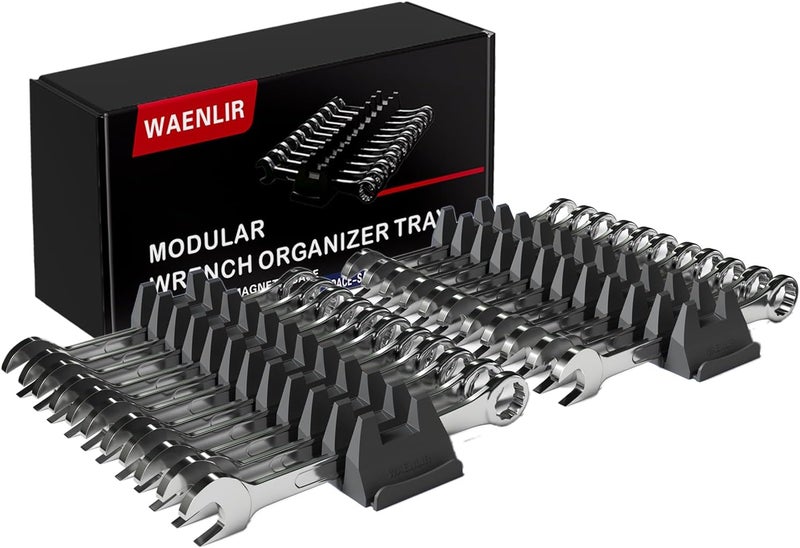 WAENLIR 24PCS Magnetic Modular Wrench Organizer Set-Tool Drawer Storage Rack with Metric&SAE Labels, Wrench Holder with Magnet, Perfect Tool Gift for Men, father, boyfriend, DIYers & Mechanics (Black) - Image 1